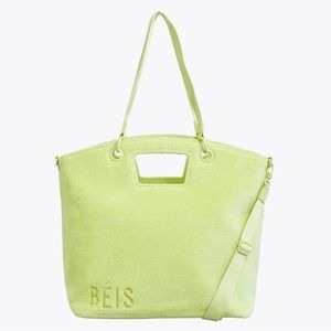BEIS Terry Tote in Citron Neon Green Travel NWT